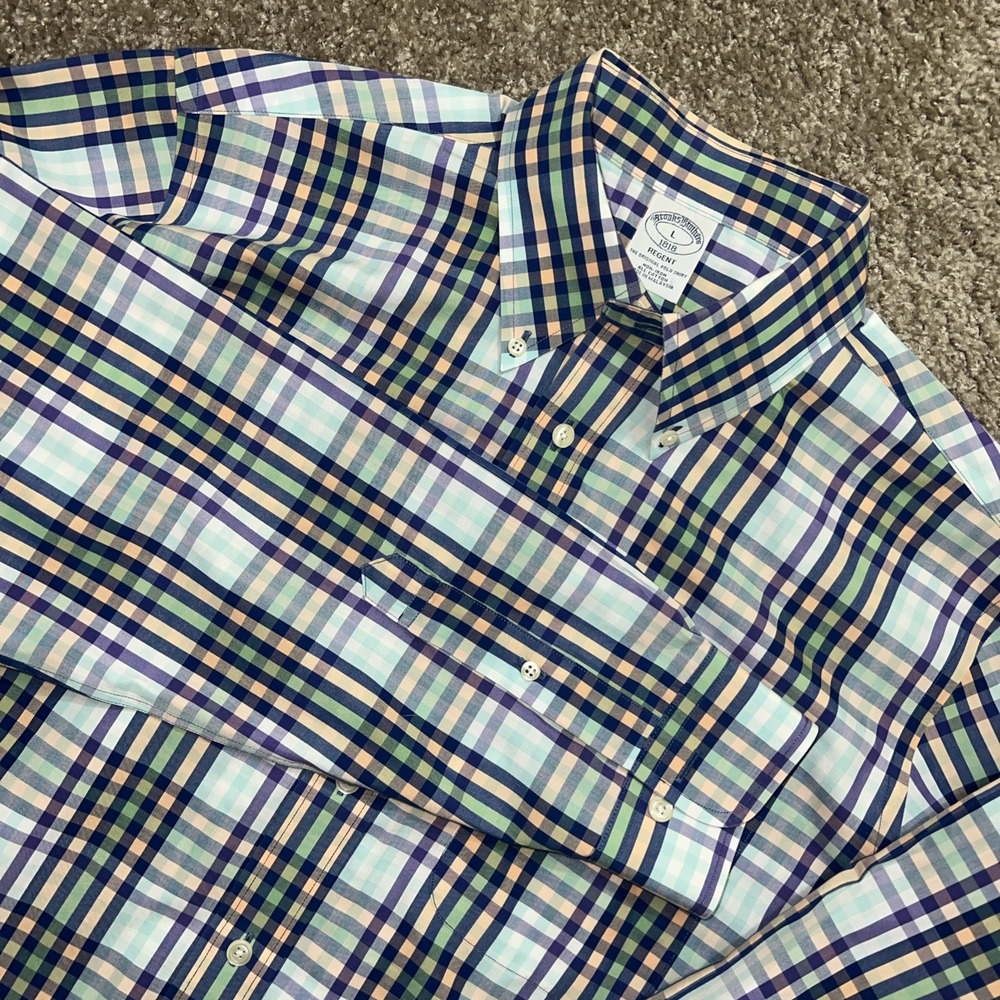 Brooks Brothers Regent Mens Large Button-Down Shirt Multicolor Plaid 100% Cotton